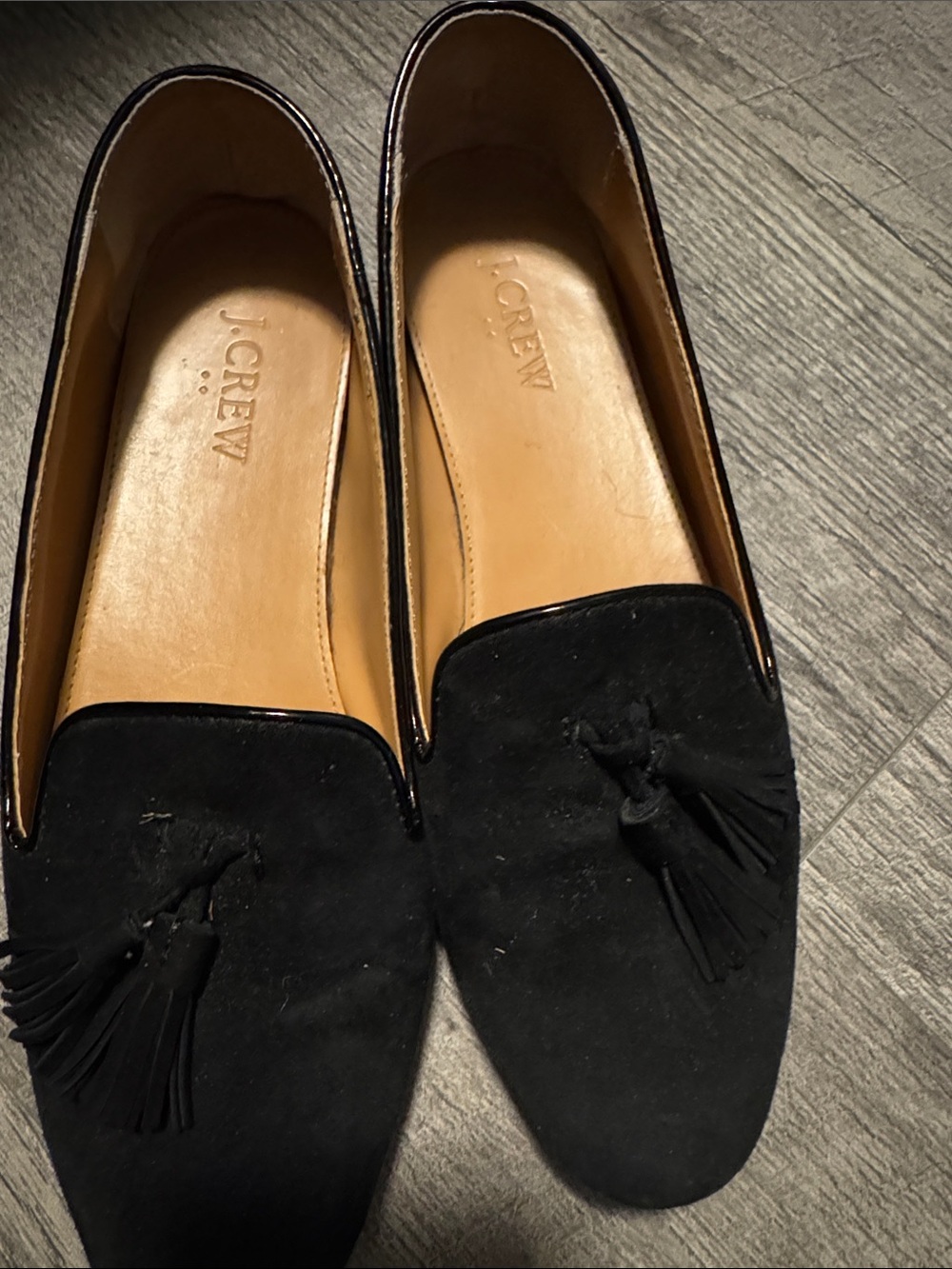 J. Crew Black Suede Tassel Slip-On Loafers
